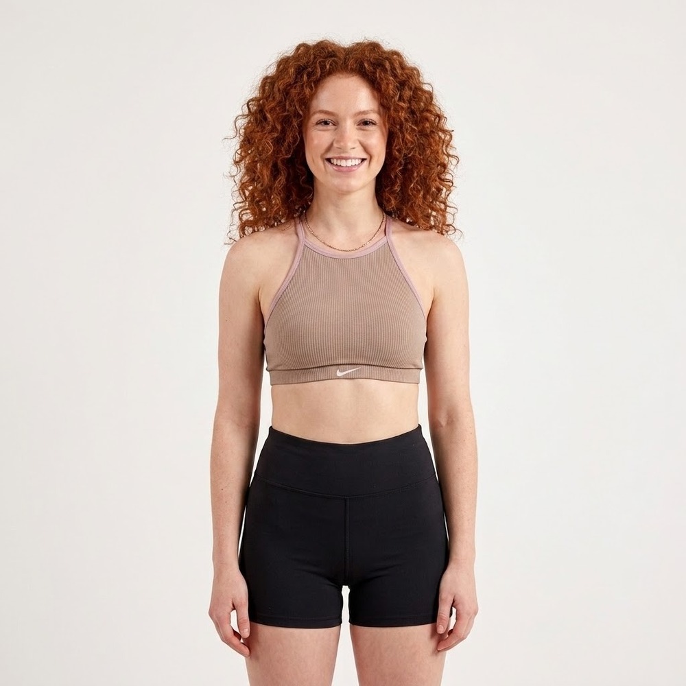Nike Sports Bra Women Light Support Brown Ribbed Yoga Dri-FIT DV9864-259 *NEW(